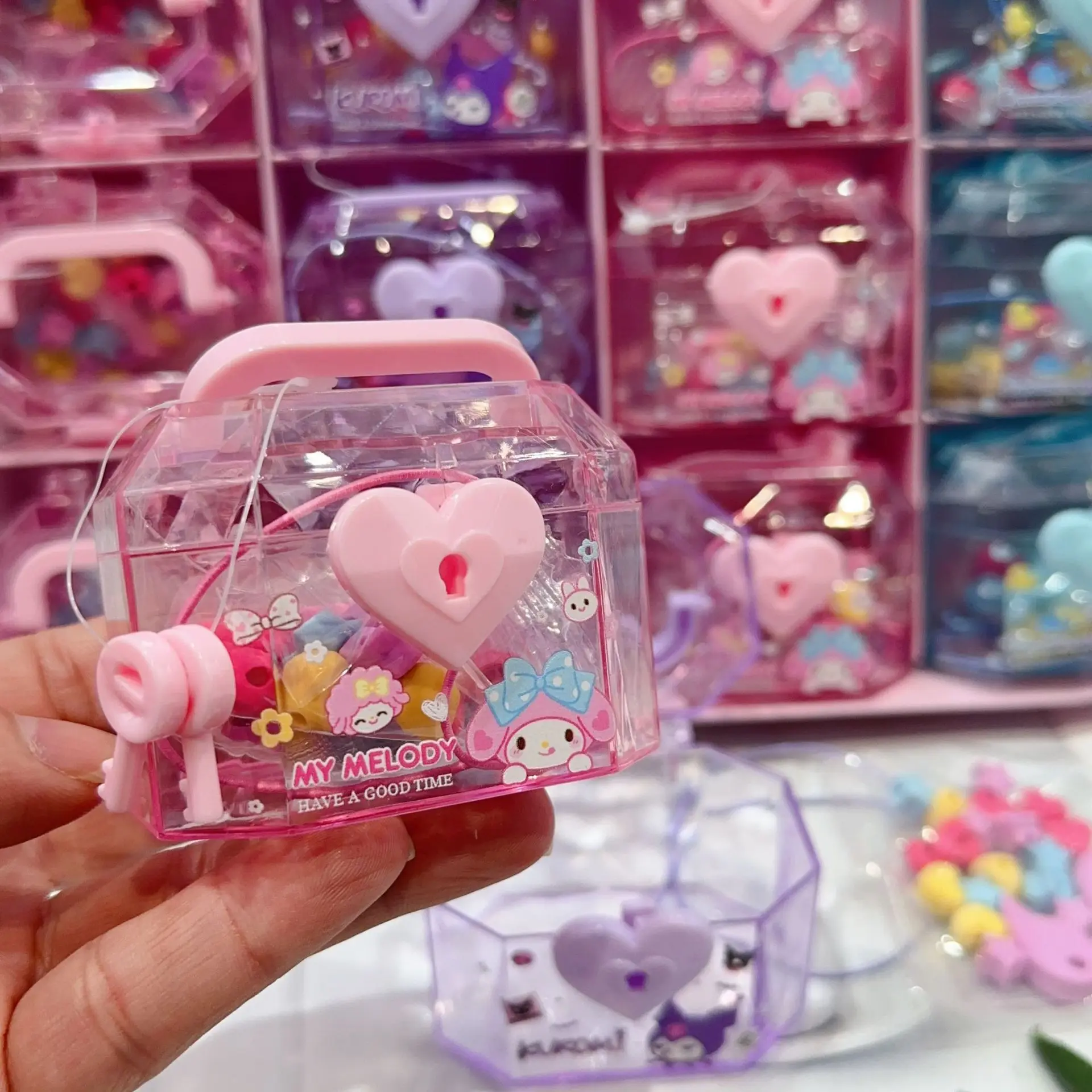 Creative Cartoon Sanrio With Lock Box Treasure Chest Eraser Interest Diy Mini Eraser Stationery Store Student Supplies Wholesale