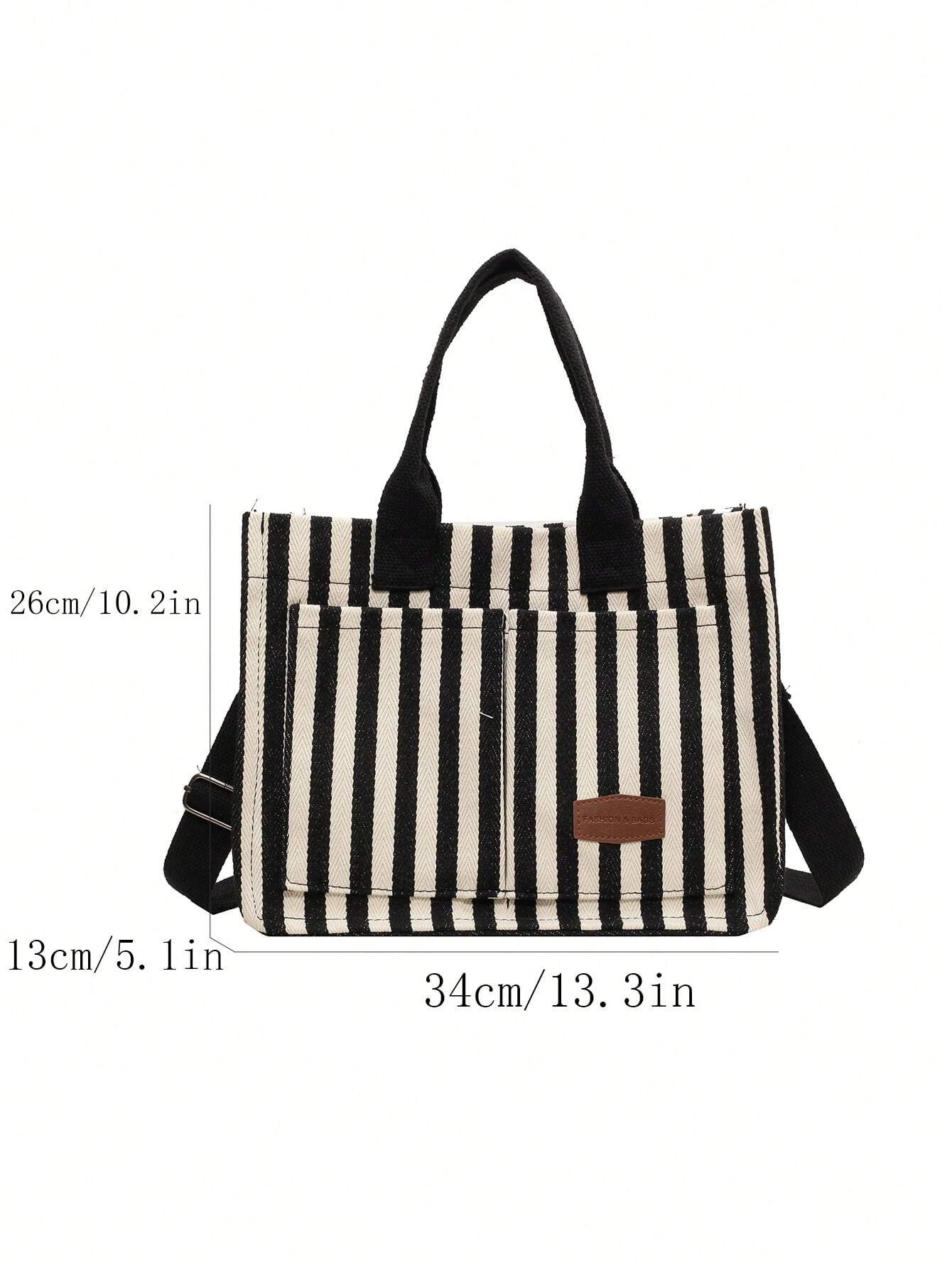 Versatile Vertical Stripes Shoulder Bag For Women Large Capacity Casual Multi-Pocket Canvas Tote Bag Women\'s Shoulder Bag