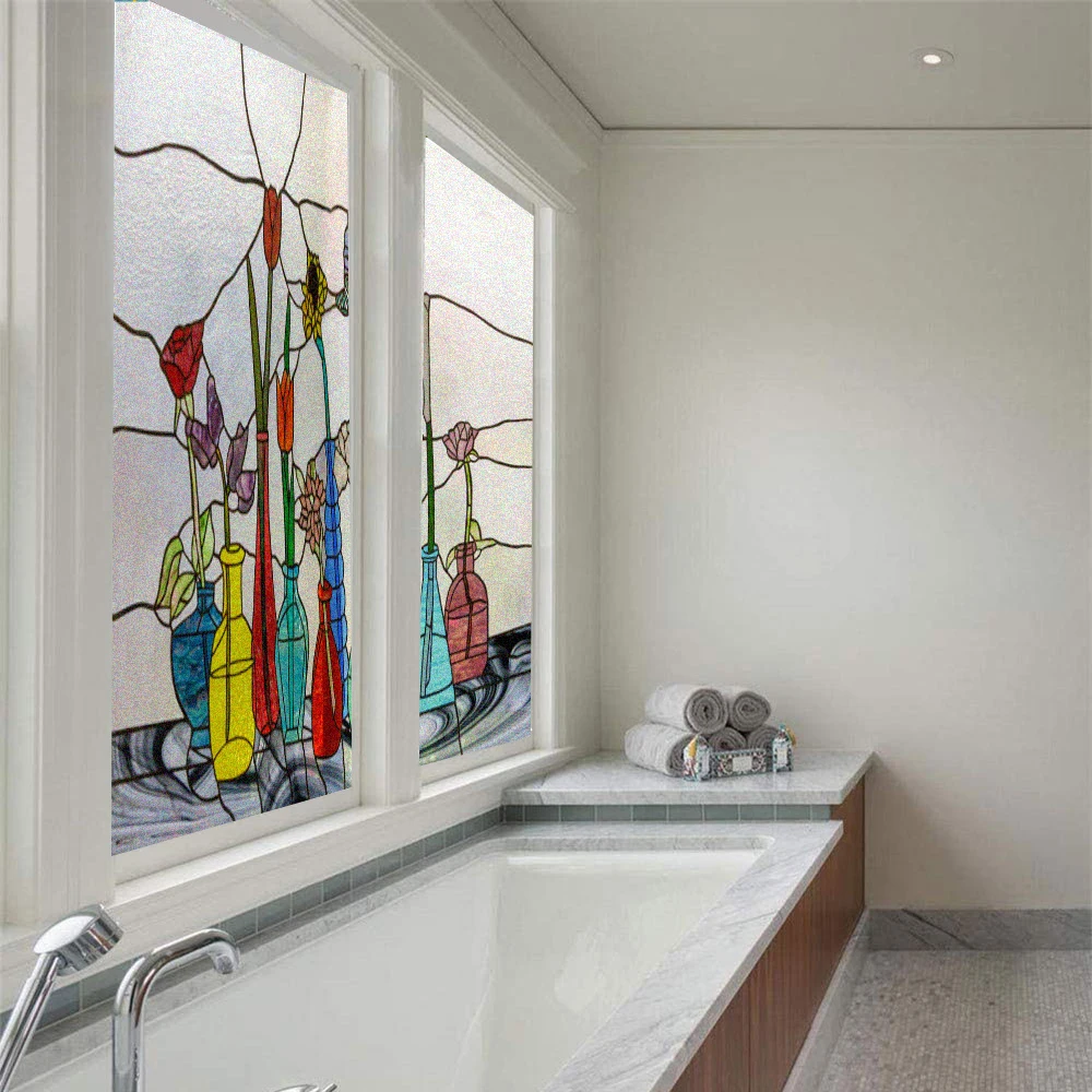 Church Style Privacy Window Film Static Sticker Glass Adhesive Free Anti UV Heat Resistant Home Door Sticker Bathroom Doors