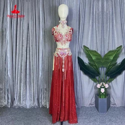 Belly Dance Costume Set Women Senior AB Stones Bra+split Long Skirt 2pcs High-End Custom Children Female Belly Dancing Outfit