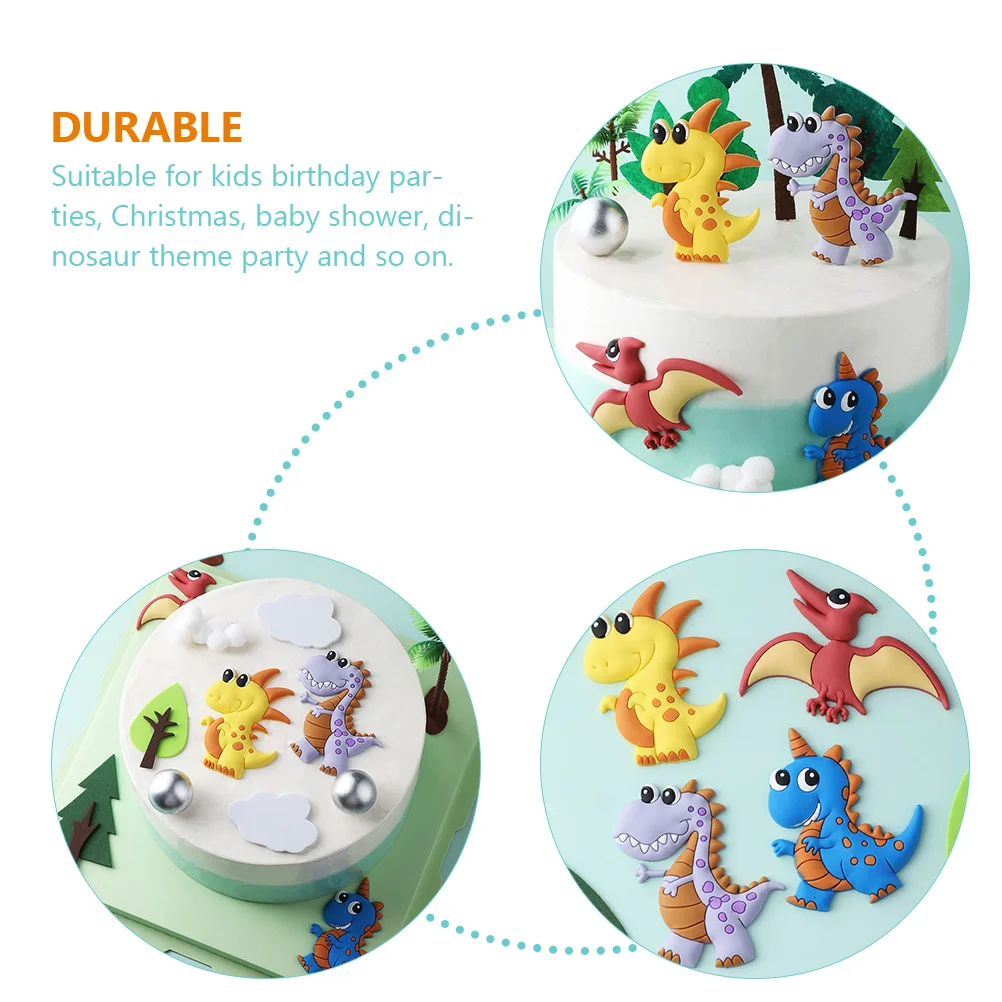 7 Pcs Dinosaur Cake Insert Desktop Decoration Cartoon Topper Figurines Mini Cupcake Decorations for Kids Birthday Baking