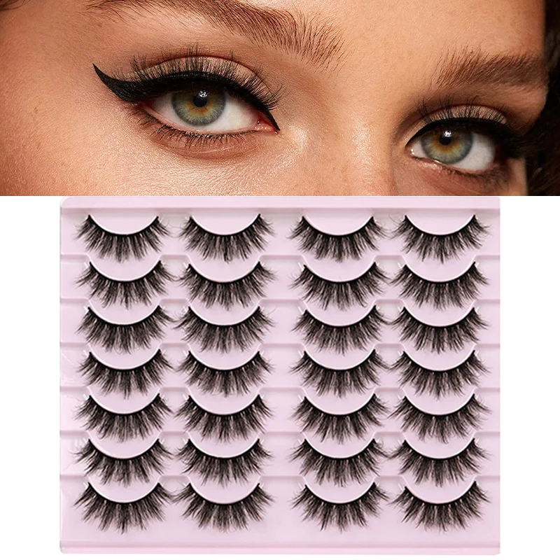 ขนตาปลอมเลียนแบบสูง 14 คู่ ขอบโค้งสามมิติ ขนตาปลอมหนาและยุ่ง เพิ่มวอลลุ่มและค