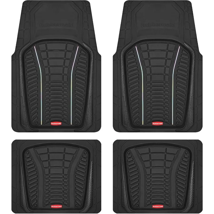 

Car Floor Mats Full Set Premium AllWeather Car Mat with Brushed Aluminum Inserts Universal TrimtoFit Design AntiSlip Backing fo