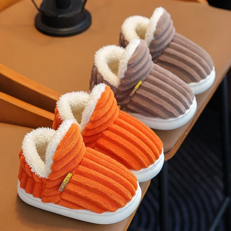 Neue Winter Concise Streifen Plüsch Hausschuhe kinder Nicht-slip Weiche Sohle Kinder Jungen Mädchen Ferse Wrap Warme Hohe hause Baumwolle Schuhe – Detail 5
