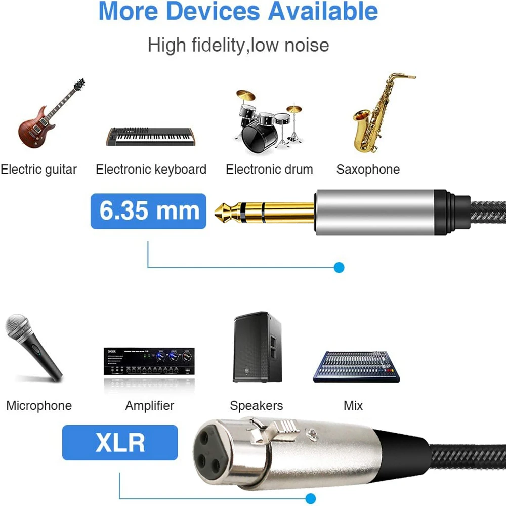 밸런스드 1/4 TRS 6.5mm 남성 - XLR 인터커넥트 케이블 XLR(3핀) - 6.35mm 오디오 브레이디드 케이블 (기타 마이크 스피커 믹서용)