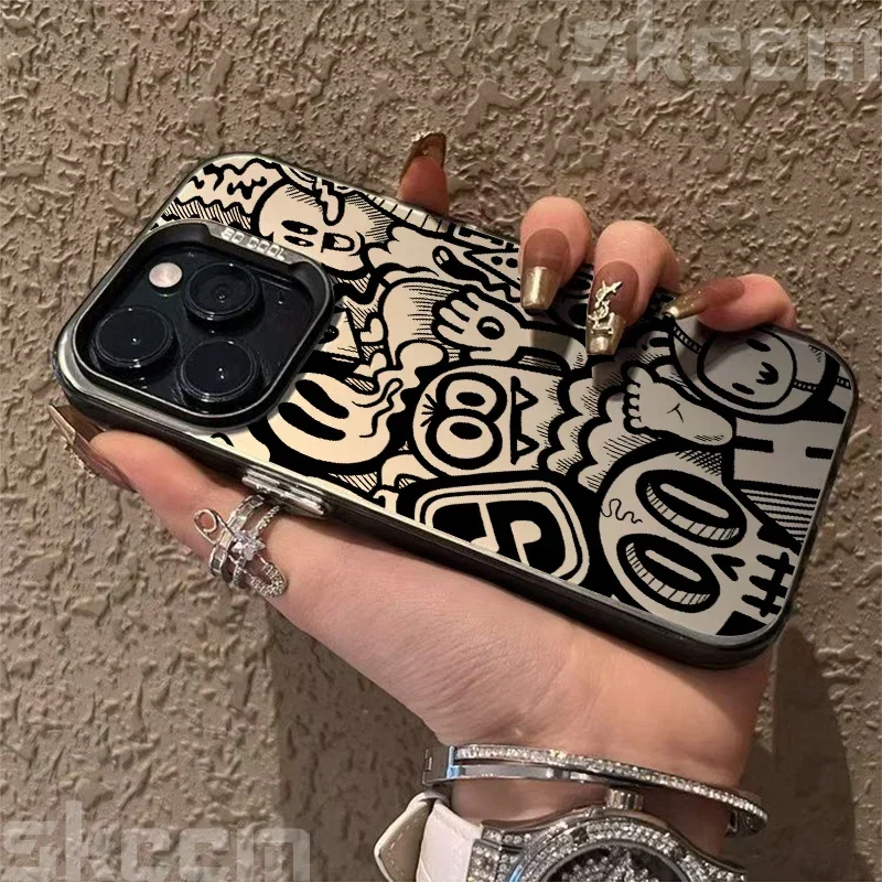 Custodia per telefono base in TPU con design Graffiti nero per iPhone 16 15 14 Pro Max 13 12 11 XS X XR 7 8 Plus 16 Cover rigida antiurto