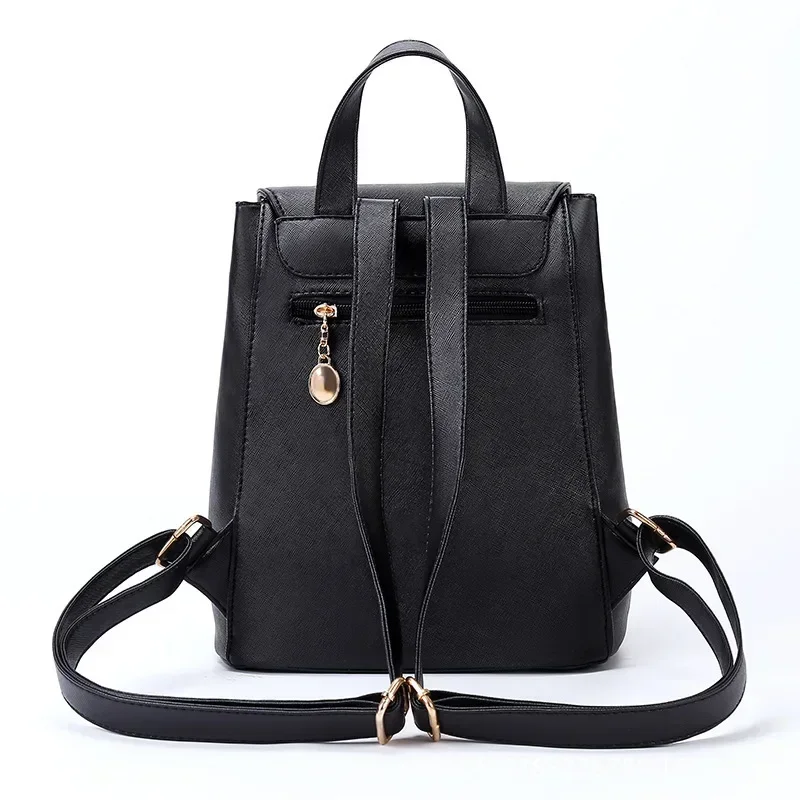 Small Drawstring Flap Backpack Women Mini PU Leather School Backpack Fashion Travel Commuter Bag Girl Double Zipper Bakpacks