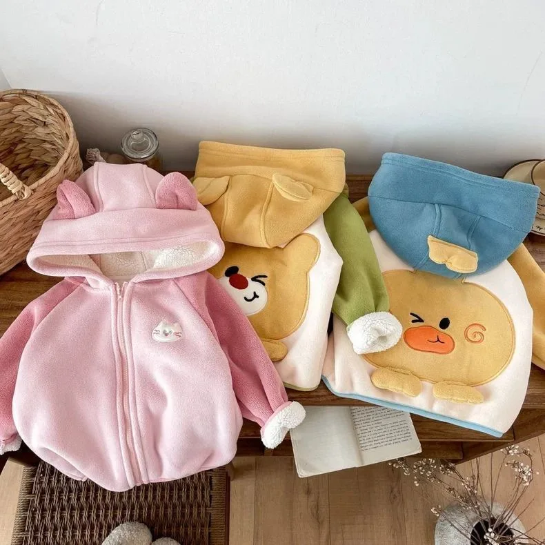 Autumn Winter Men's and Women's Clothing Jackets Three-dimensional Cartoon Color Matching Hooded Fleece Thickened Fleece Jacket