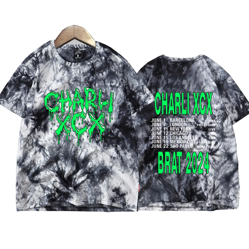 Charli Xcx Brat 2024 Tie Dye Shirts Unisex Round Neck Short Sleeve T-shirt