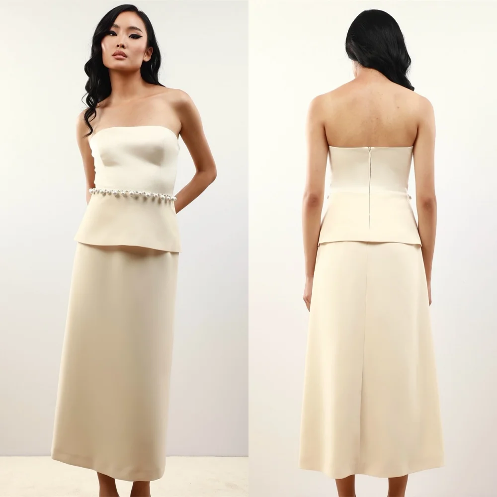 

Customized Temperament Jersey Evening Dresses Fashion Strapless Sleeveless Homecoming Dresses High Quality Vestido De Festa