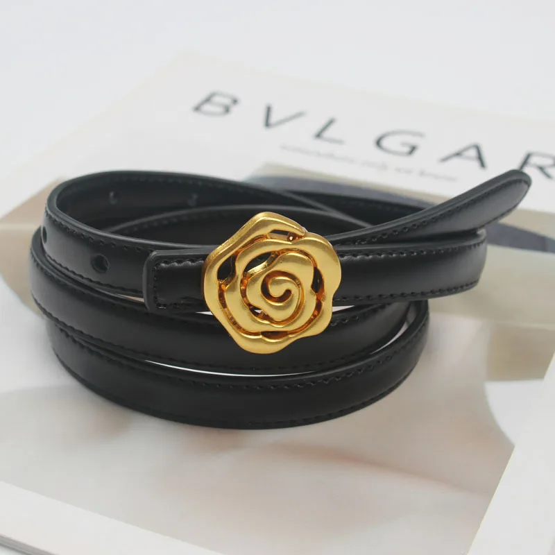 Gold Rose Bukle  Thin Waist Belt for Women Jean Skirt Pants