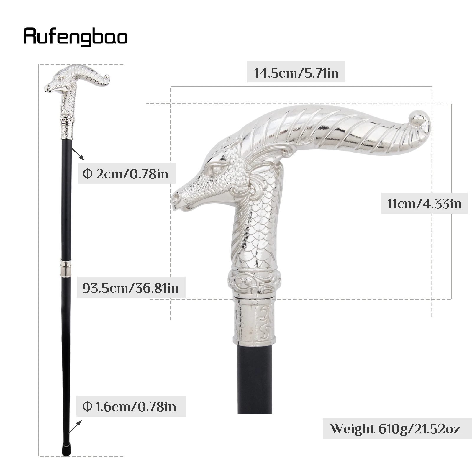 White Luxury Dragon Walking Cane Fashion Decorative Cane for Halloween for Cosplay and Parties, for Cosplay & Party 93cm