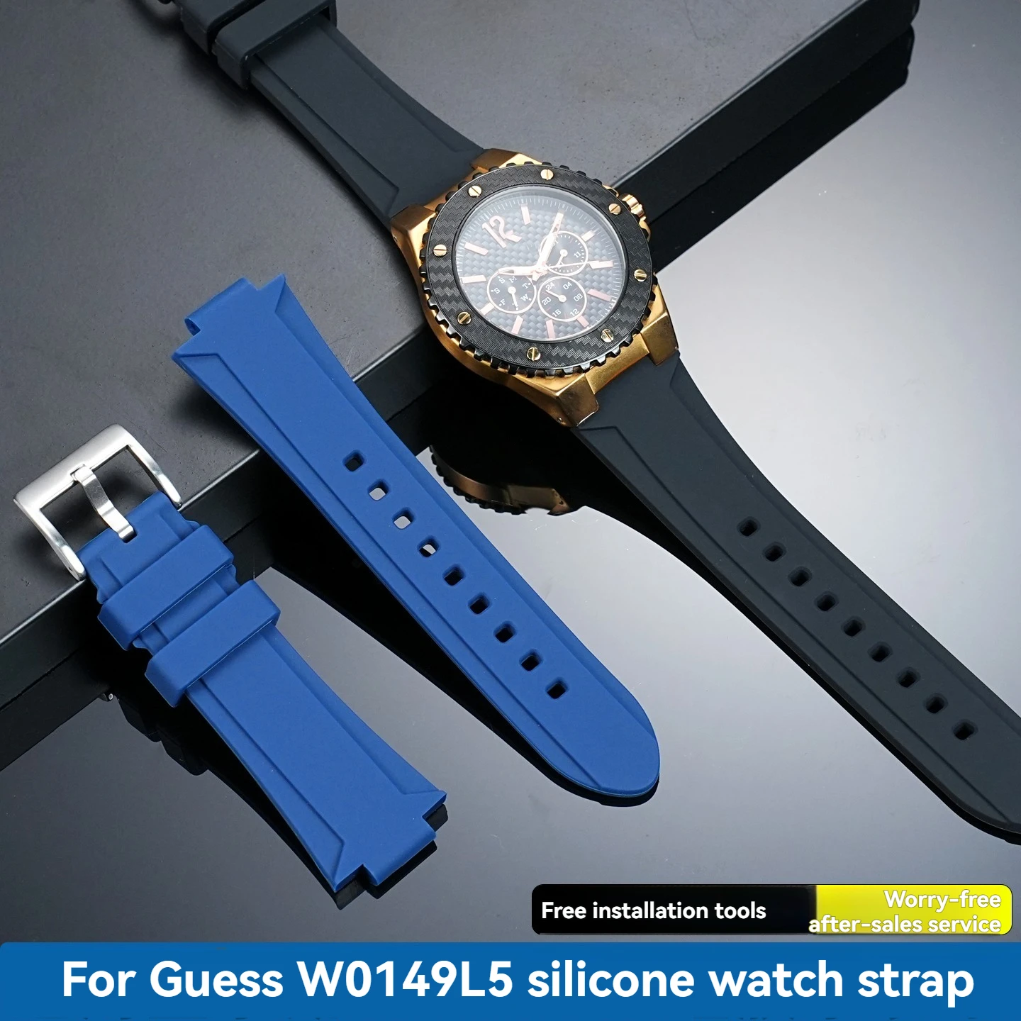 For GUESS  W0149L5 Men's Sports Silicone Rubber Watch Band Soft Waterproof Sports Blue Watch Chain Convex 26x14mm Wristband