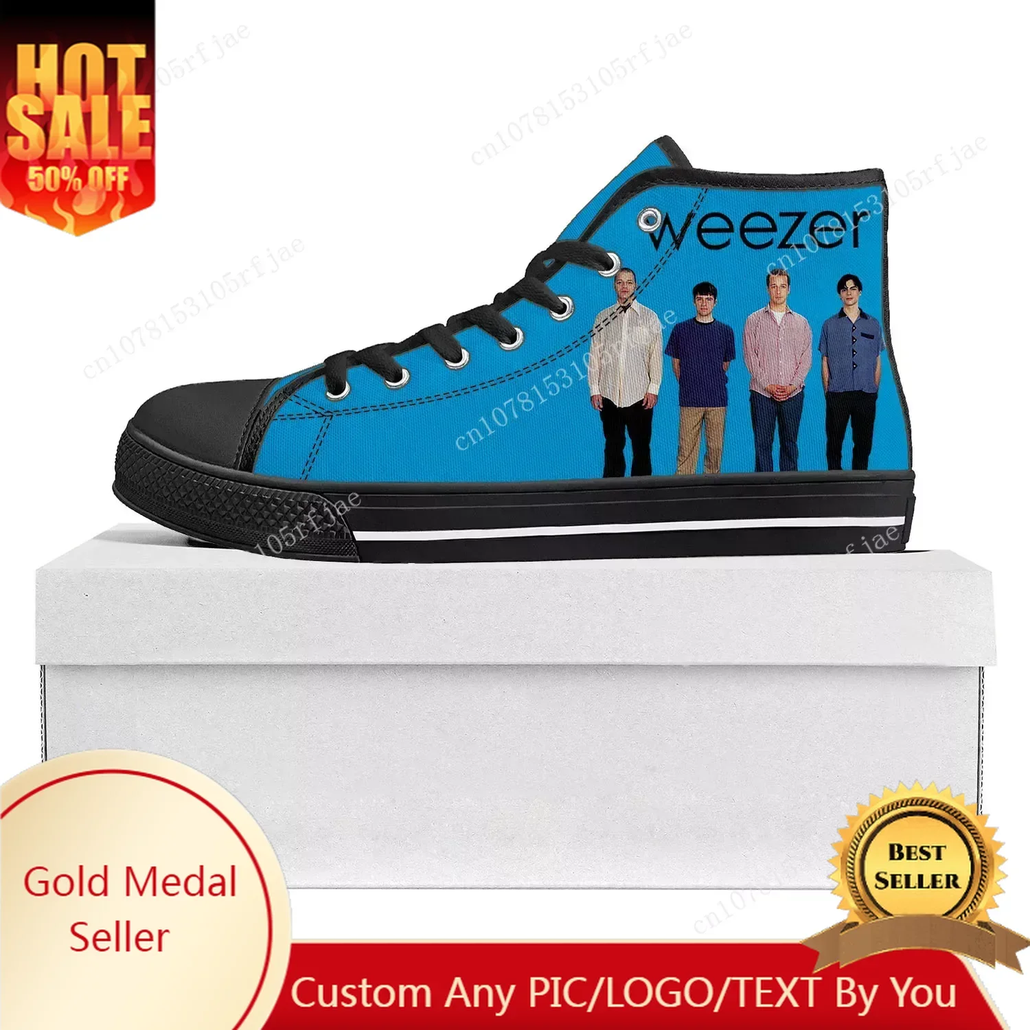 

Weezer Pop Rock Band High Top High Quality Sneakers Mens Womens Teenager Canvas Sneaker Casual Couple Shoes Custom Shoe Black