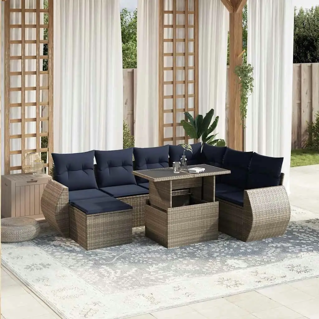 

8 Piece Outdoor Patio Sofa Set with Cushions Gray Wicker Rattan Furniture for Garden Balcony or Backyard
