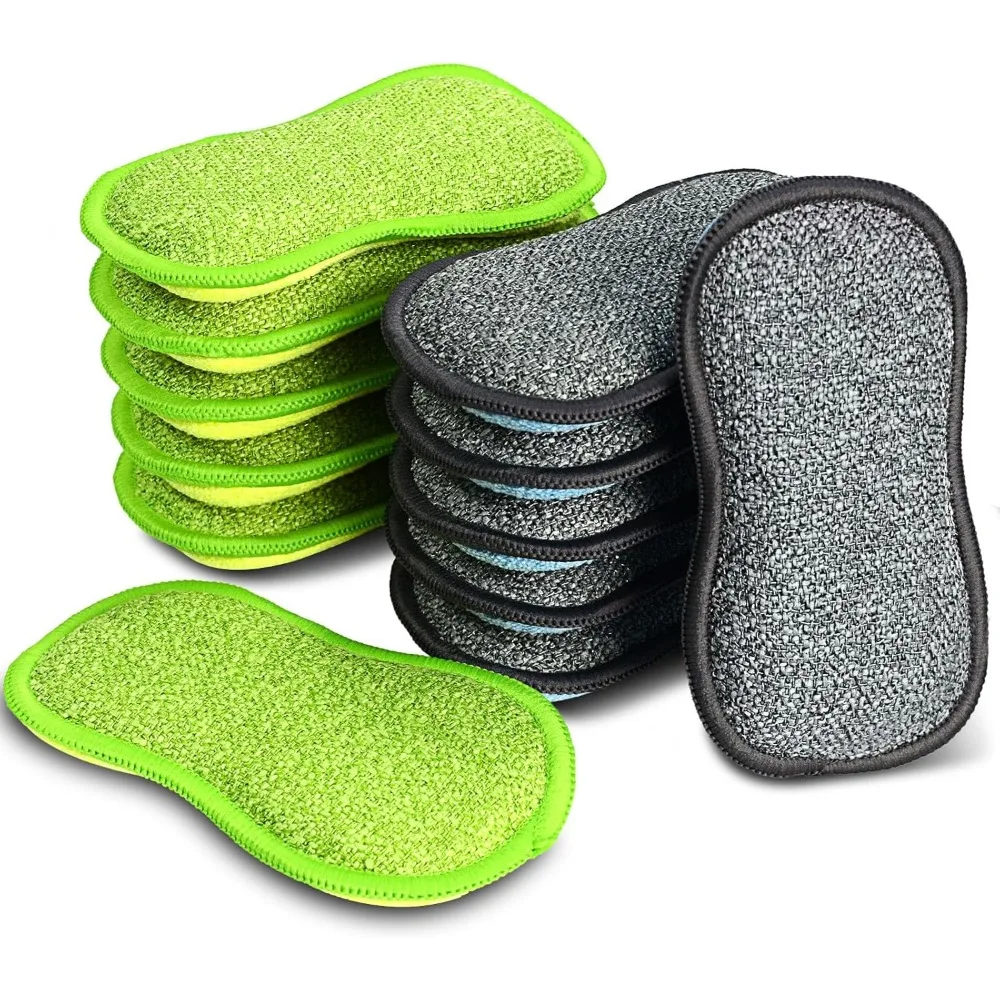 

12 Multi-Purpose Scrub Sponges for Kitchen by Non-Scratch Microfiber Sponge Along with Heavy Duty Scouring Power