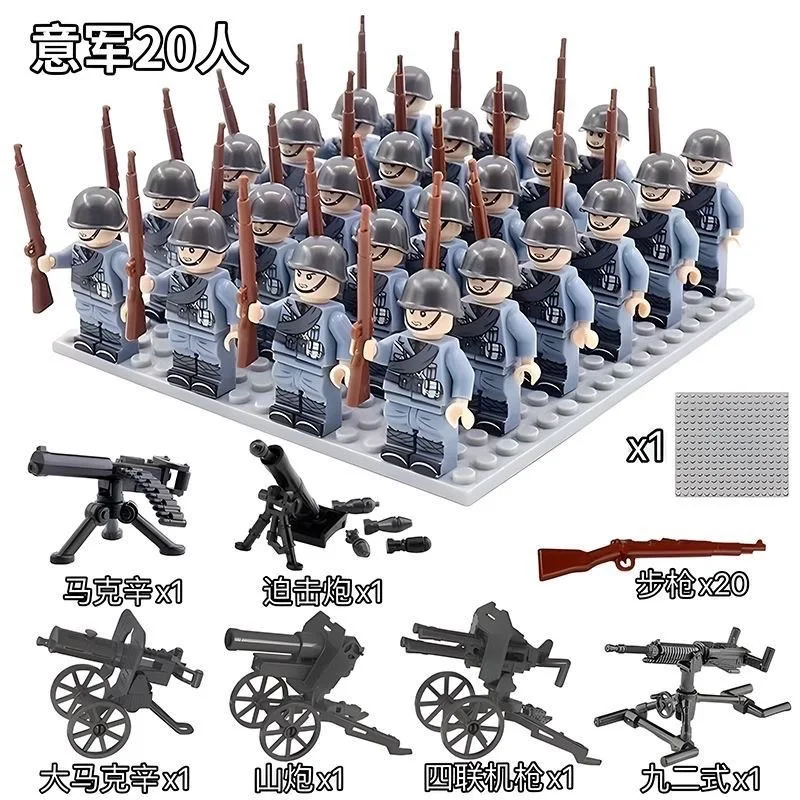 Schlüsselwörter: Zweiter Weltkrieg, Bausteine, Artillerie, Spezialeinheiten, humanoide Puppe, Mini-Figur, Spielzeug, Stiftebox, Geburtstagsgeschenk