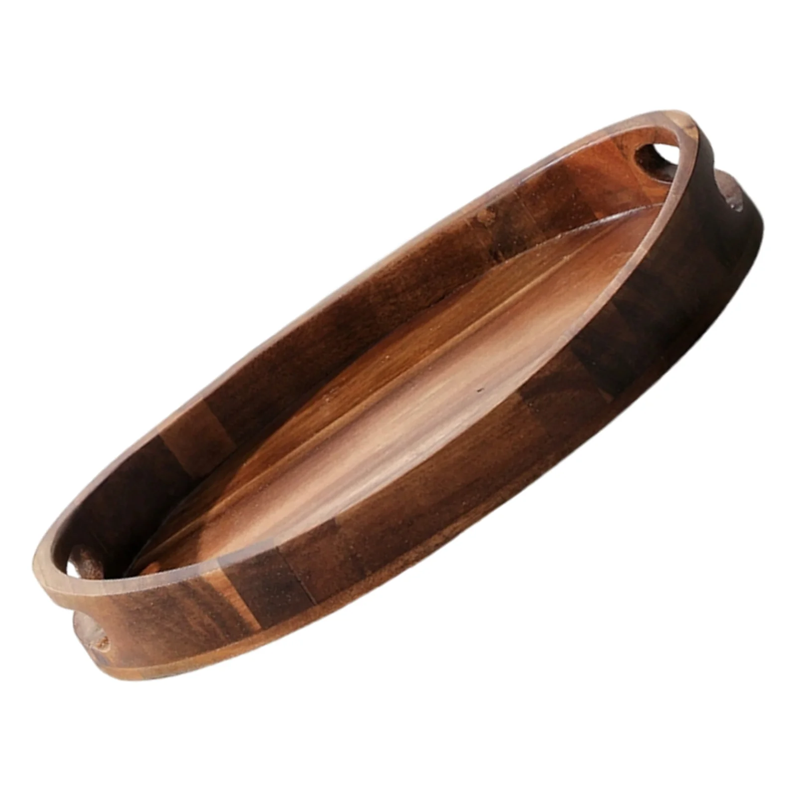 

Oval Wood Tea Tray Rustic Solid Wood Serving Tray Heat Resistant Handles Small Oval Platter for Snacks Fruits Breakfast Coffee