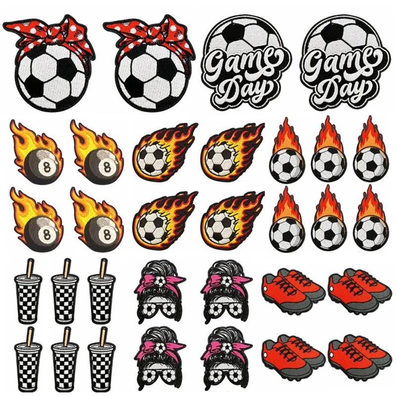10 PCS/Set Soccer Themed Embroidered Patches,Cute Game Day Iron On Patches for Clothing,Jackets,DIY Sew On Sports Decorations