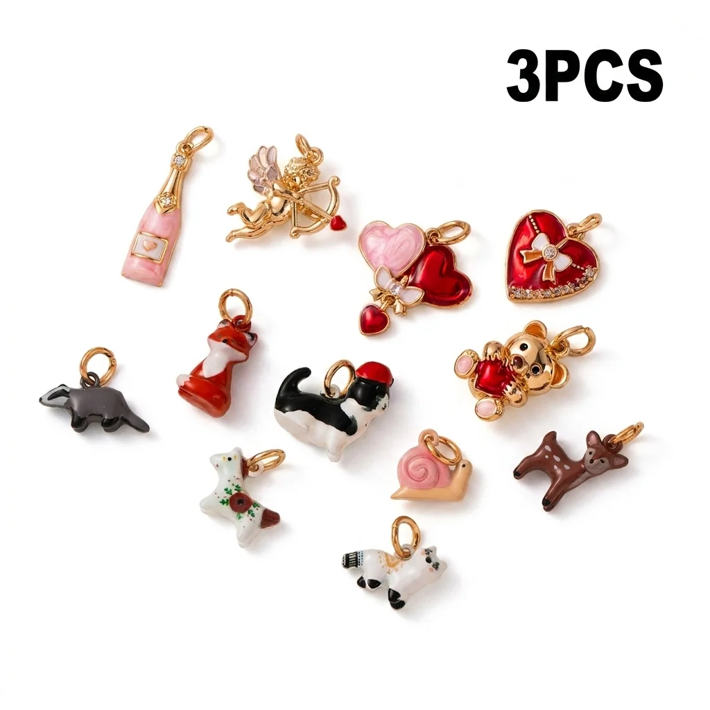 3 Stück Modische und Schlichte Neue Katzen-Doppel-Liebes-Schleifen-Pferde-DIY-Anhänger Charms für Schmuckherstellung – Detail 2