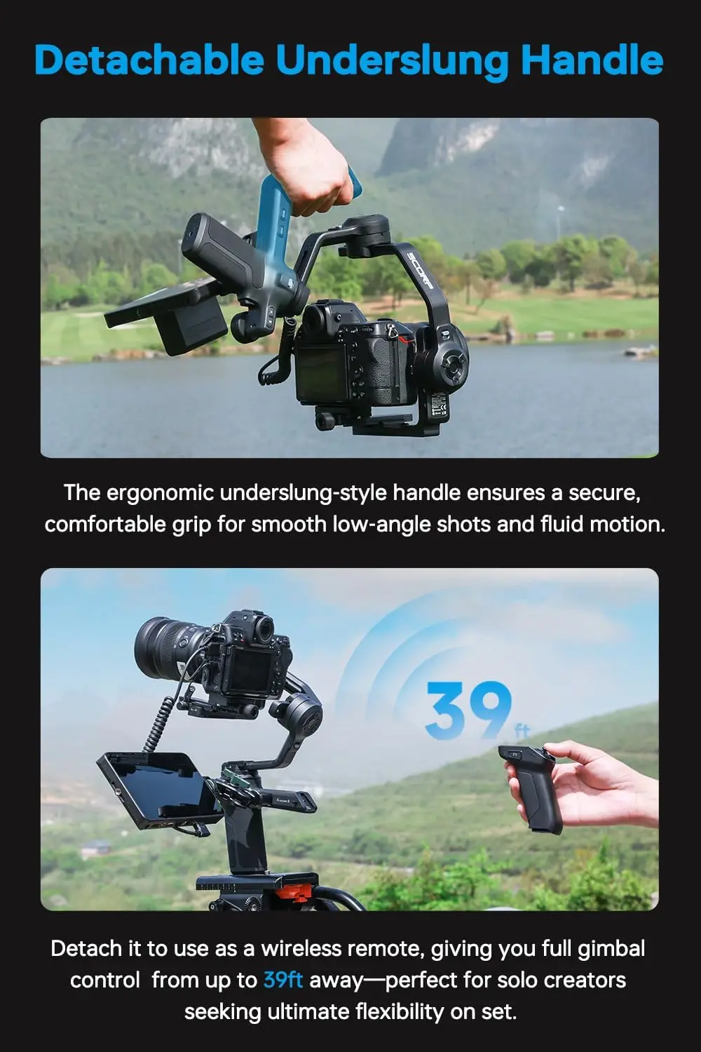 3-Axis Handheld Gimbal Stabilizer with AI Auto-Tracking, Compatible with Sony Canon DSLR Cameras, 3.5kg/7.72lbs Load Capacity, Detachable Wireless Remote Control Handle for Solo Filmmaking view 2