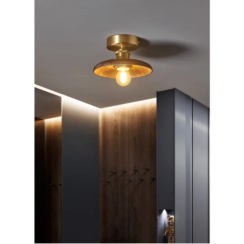 Four Seasons Home New Chinese balcony entrance cloakroom ceiling lamp retro black walnut corridor hall lamp