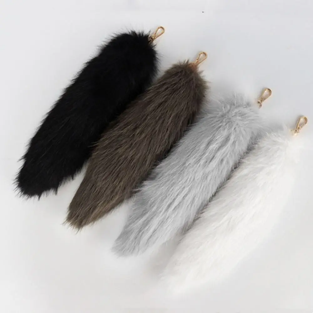 Fashion Long Hair Fur Tails Pendant Bag Charms Keys Holder Tail Hanging Keychain 31cm Fluffy Plush Tail Keyring Women Ladies