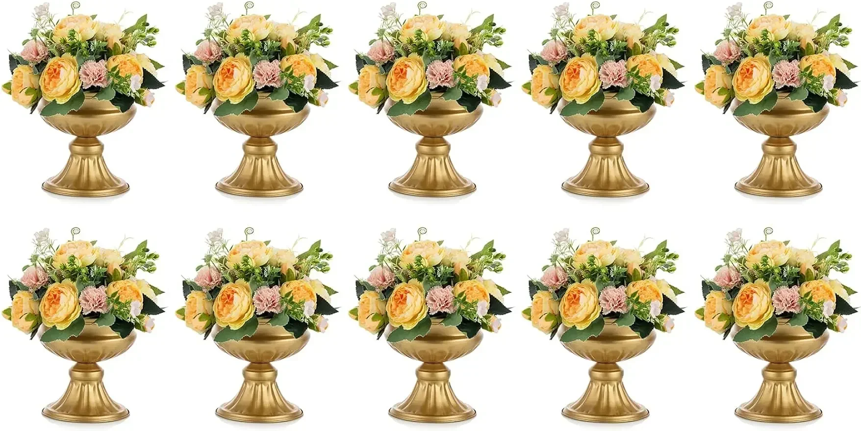 

Nuptio Gold Vases for Centerpieces Wedding - 10 Pcs 6.5in Height Metal Urn Planter Elegant Wedding Centerpieces for