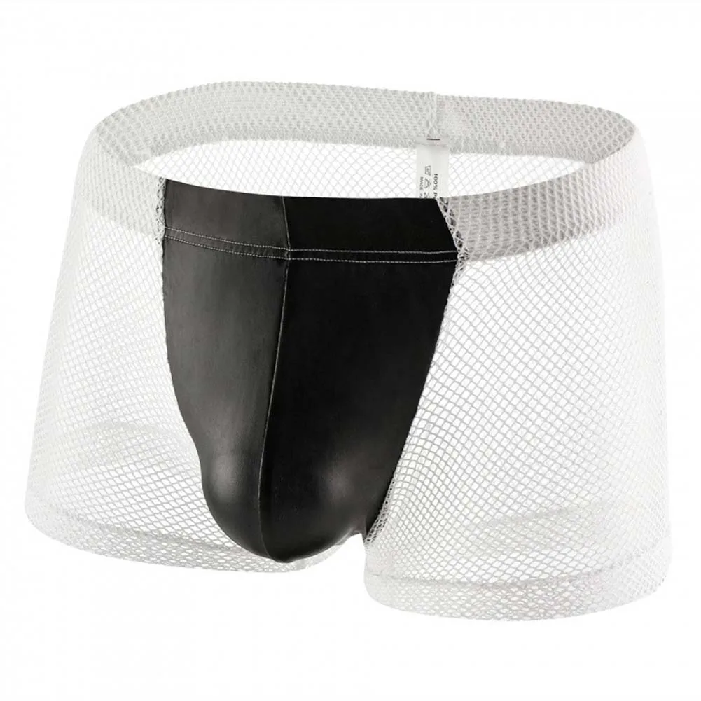Men Mesh See Through Boxer Shorts Breathable Mid-rise Hollow Bulge Pouch Trunks Absorbent Elastic Male Panties