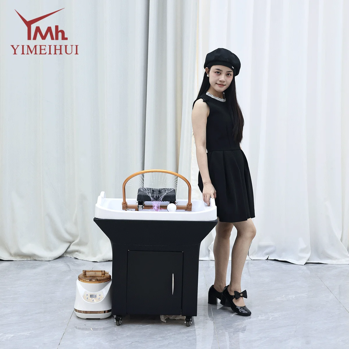 

Synthetic Leather Mobile Head Therapy Machine Water Circulation Head Shampoo Basin with Steaming Feature for Massage Bed