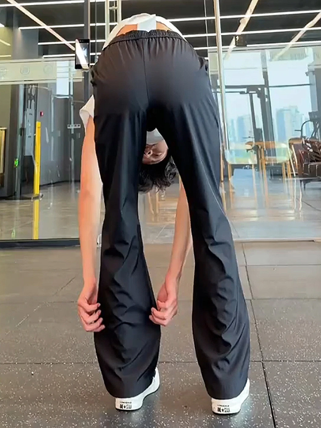 Black Ice Silk Quick Dry Slant Cut Sports Pants Lightweight Breathable American Straight Leg Slimming Flared Casual Trousers