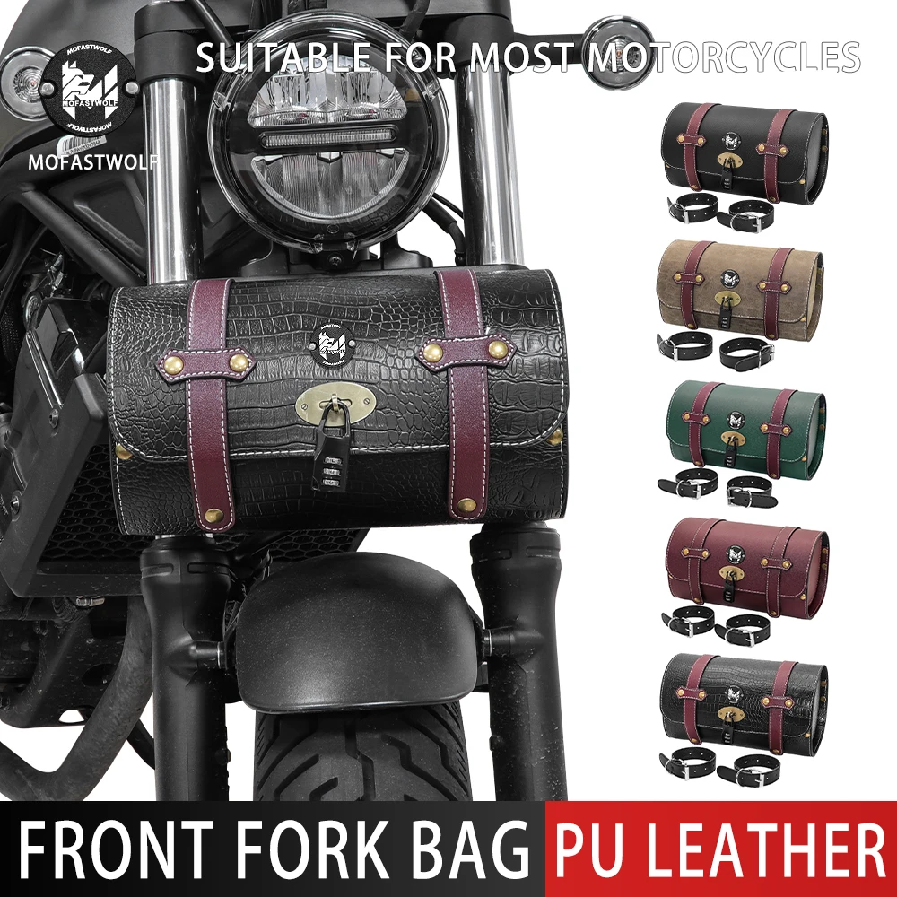 Motorcycle Tool Bag Motorcycle Barrel Bag Handlebar Tool Bag With Lock Waterproof PU Leather Cool Retro Saddlebag For Motorcycl