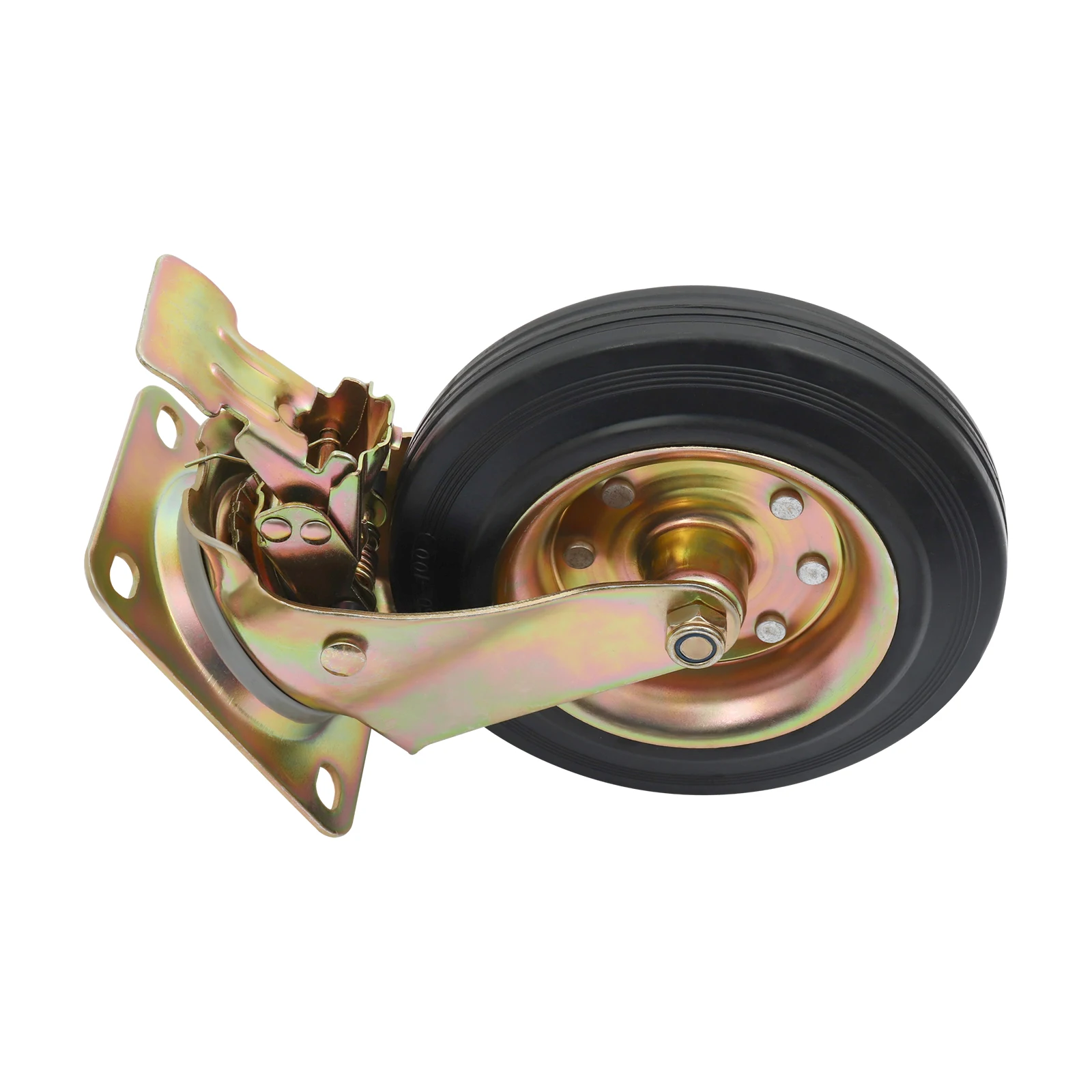 Black Galvanized Steel Heavy Universal Wheel 200mm Rubber Wheel with Brake 8-inch Caster 4 Pack