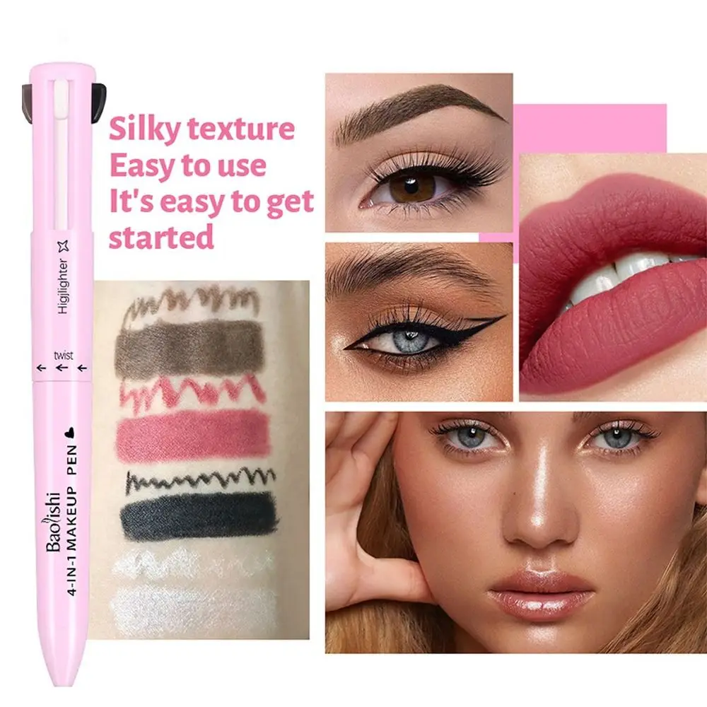 Przenośny, wielofunkcyjny pisak do makijażu 4 w 1, gładki, wodoodporny, kompaktowy eyeliner podróżny, długotrwały konturówka do ust, letni prezent.