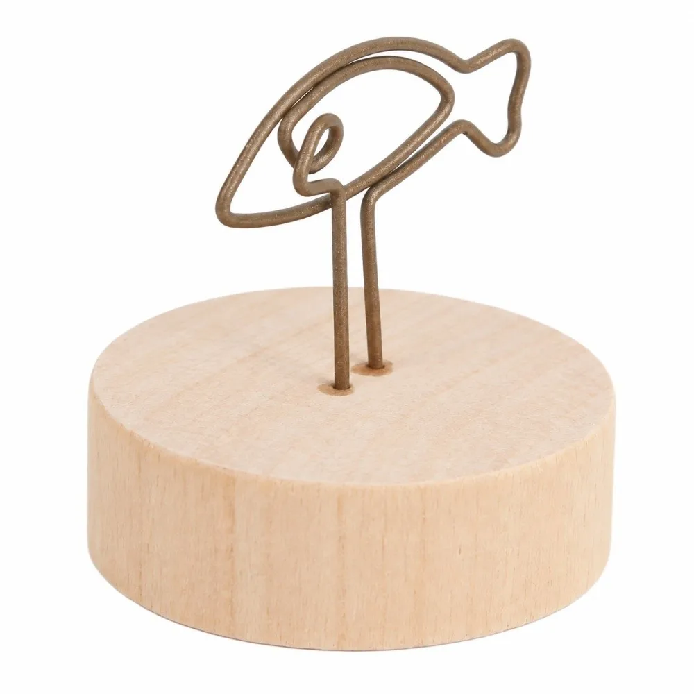 10PCS Wood Round Wood Clip Round Fish Shape Antique Tone Vintage Card Clip Solid Base Metal Clip Message Stand Cafe Counter