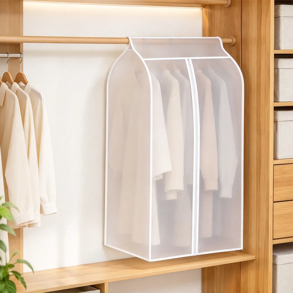 PEVA Garment Cover Hook And Loop Fasteners Zipper Closure Clothes Protector Translucent Moisture-proof Dustproof Clothes Cover
