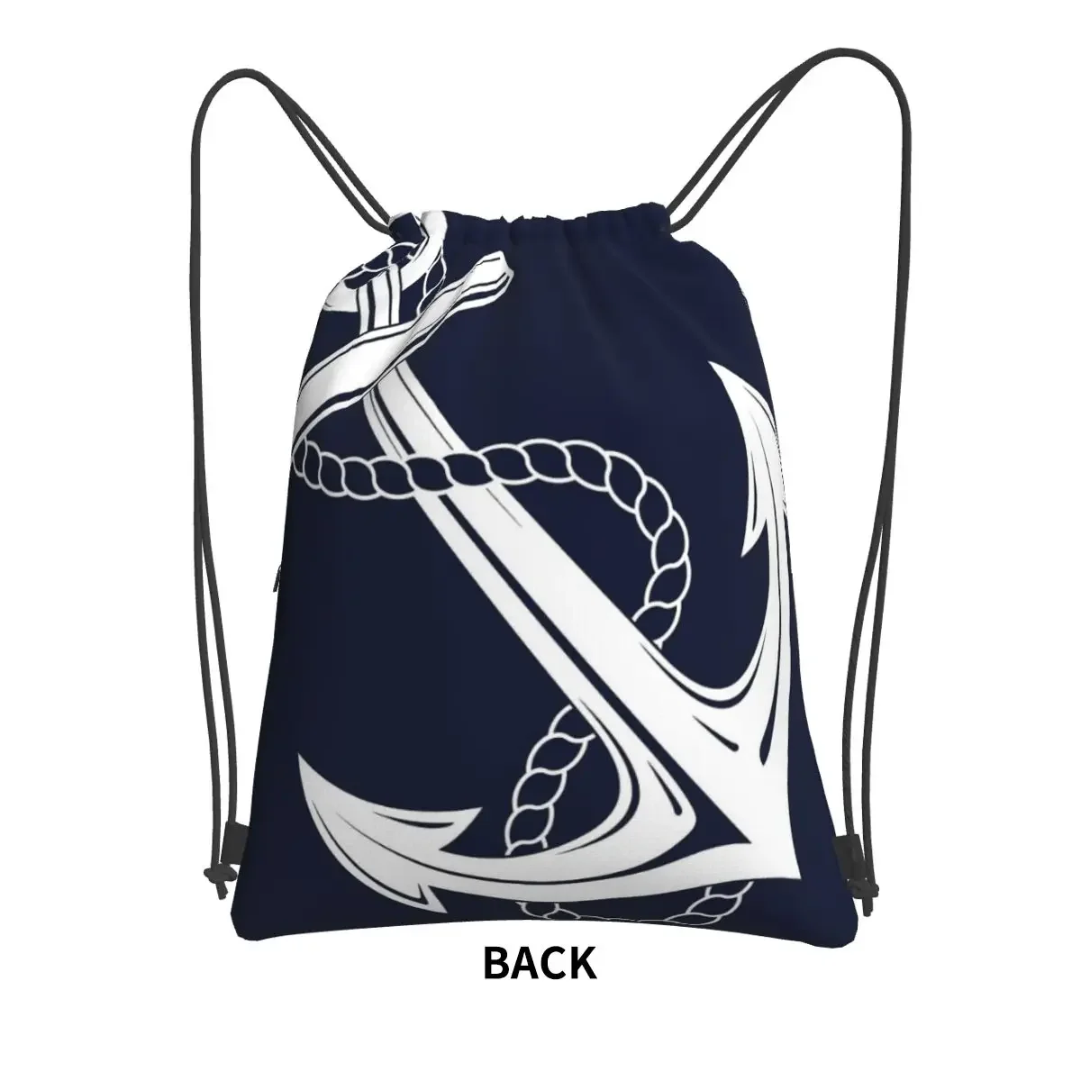 Anchor Nautical White & Navy Portable Backpacks Drawstring Bag Fashion Drawstring Bundle Pocket Shoes Bags For School Students