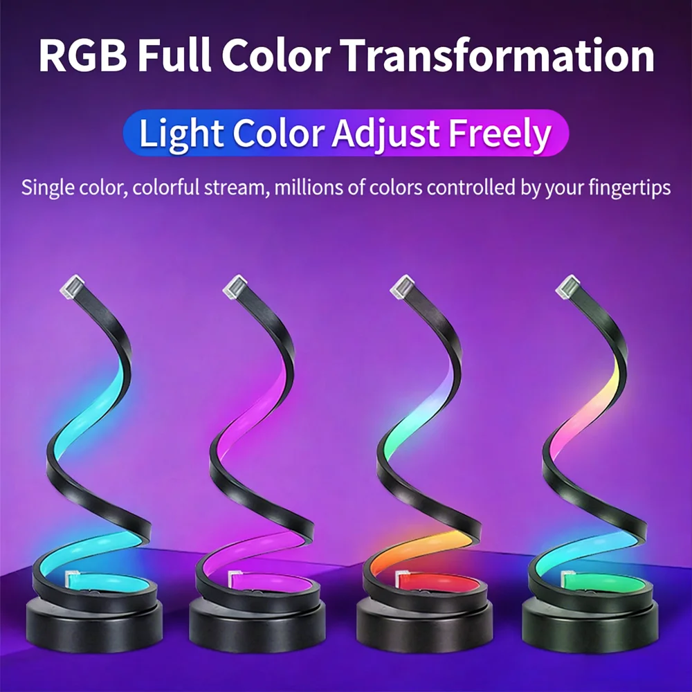 

Креативная спиральная RGB LED настольная лампа с синхронизацией музыки, умная атмосферная подсветка, диммируемый ночник с управлением через приложение для декора спальни