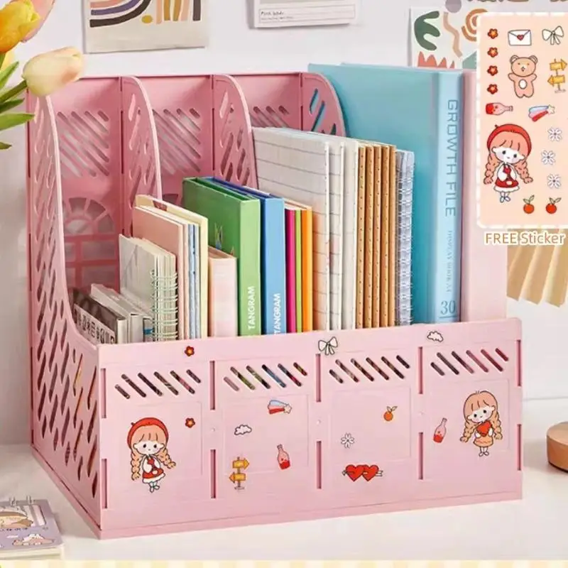 Hot Sale 4 Column File Data Storage Rack PP Material Multi-functional Books Pencil Storage Office Stationery Large Capacity view 3