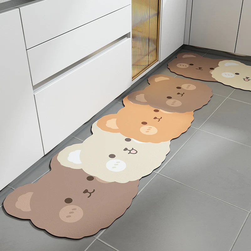 Cartoon Kitchen Floor Mat Absorbent Kitchen Rug Crystal Velvet Pad Bath Pad Anti-Slip Carpet Entrance Doormat Long Strip Carpet