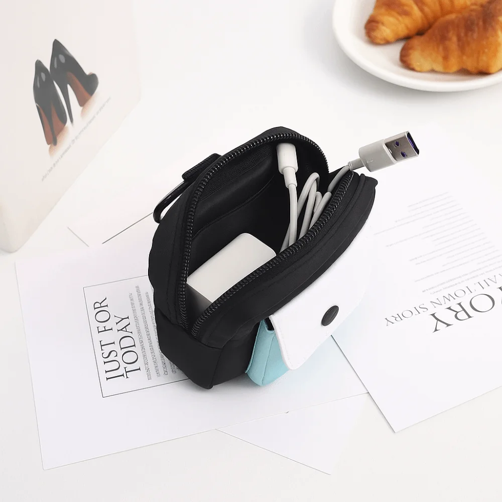 

Wallet Contrast Color Canvas Coin Purse Multifuctional Zipper Earphone Bag Square Korean Style Mini Storage Bag Travel