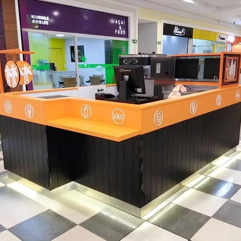 Hot Sale Custom Ice Cream Beverage Counter Retail Food Stall Mall Island Display Cabinet Snack Dessert Shop Furniture Fast Food