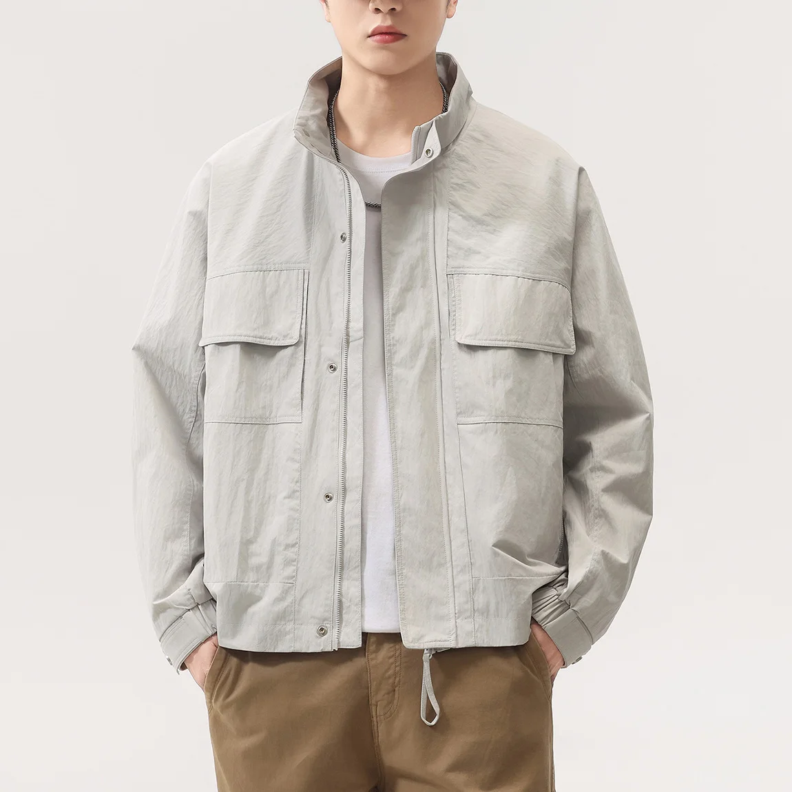 Stand Collar Outdoor Cargo Jacket Men Streetwear Fashion Loose Casual Spring Autumn Bomber Jacket Coat Male Outerwear