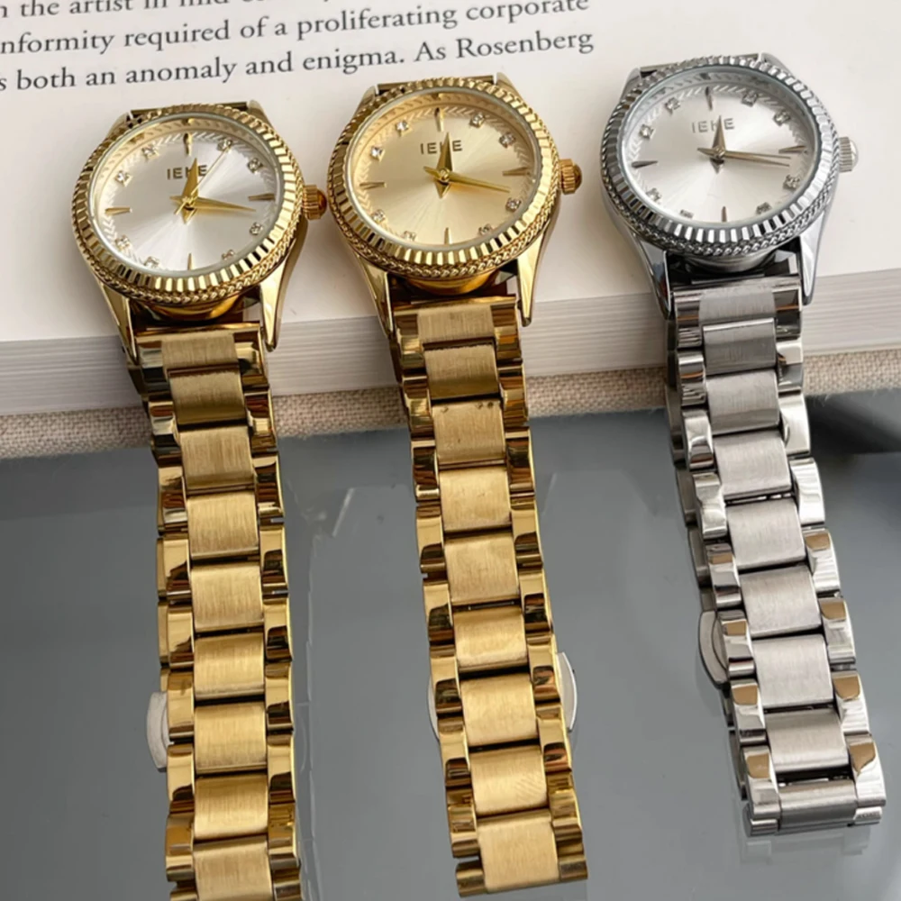 Fashion temperament minimalist luxury retro round dial with gold strap with quartz women's watch