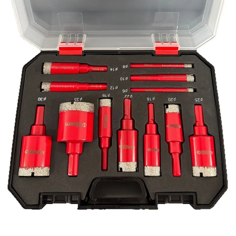 12PCS Brazing Hole Opener Set Granite Marble Multi-purpose Drilling Bit Vitrified Brick Ceramic Stone Reaming Bit Kit with Box
