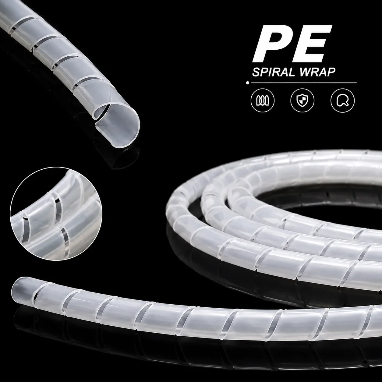White PE Spiral Wrapped Sheath, Inner Diameter: 4~30mm, Wire and Cable Protection Sheath Insulation, Wear-resistant and Flexible