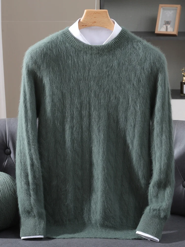 

TLOML мужской свитер из 100% норки и кашемира с круглым вырезом, вязаный пуловер, умный повседневный мягкий теплый осенне-зимний норковый кашемировый толстый топ