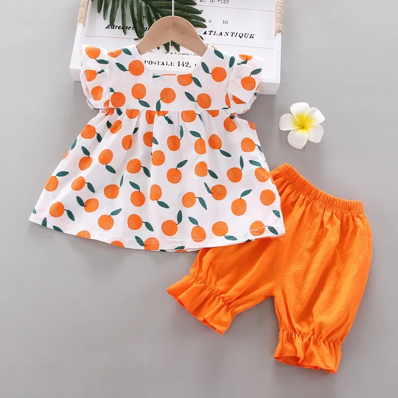 Ropa de verano para niñas pequeñas, vestido de dibujos animados, pantalones cortos, conjunto de 2 unidades