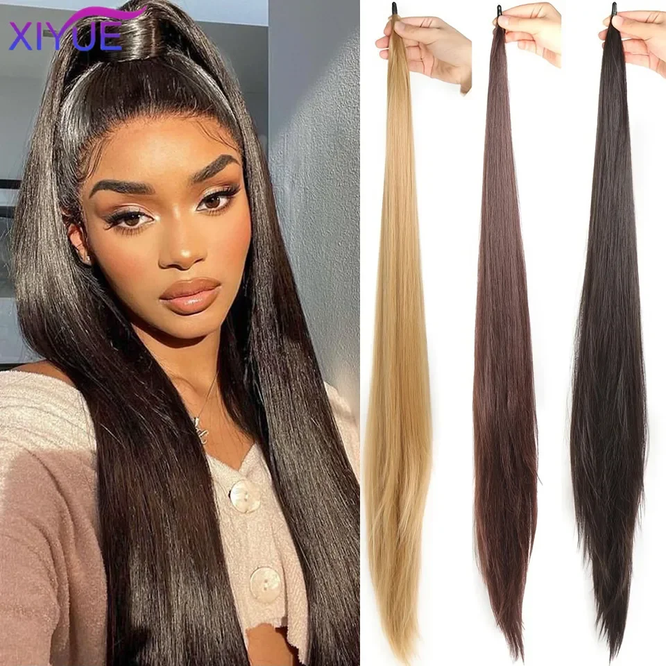 

XIYUE 32 inch women's synthetic long straight ponytail versatile wig