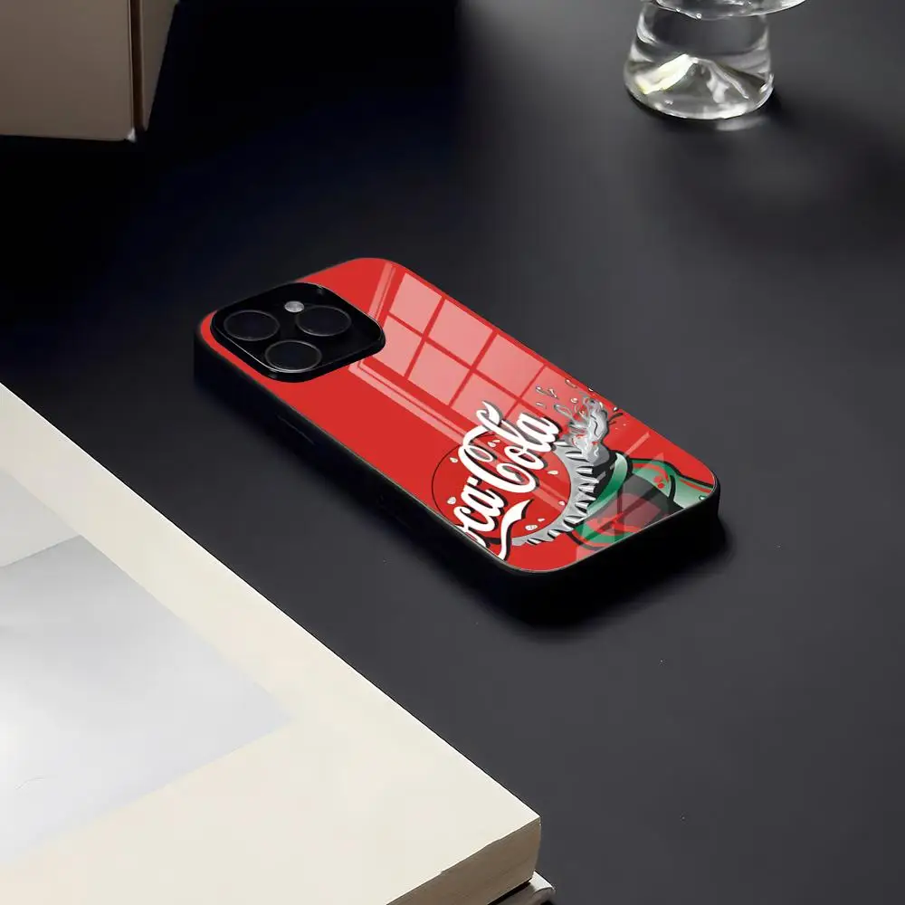 Funda para Teléfono con Logotipo de Coca-Cola para iPhone 17 Pro Max, 15 Pro, 16, 14 Plus, 12, 13 Mini, 11 Pro, Carcasa de Vidrio Antigolpes